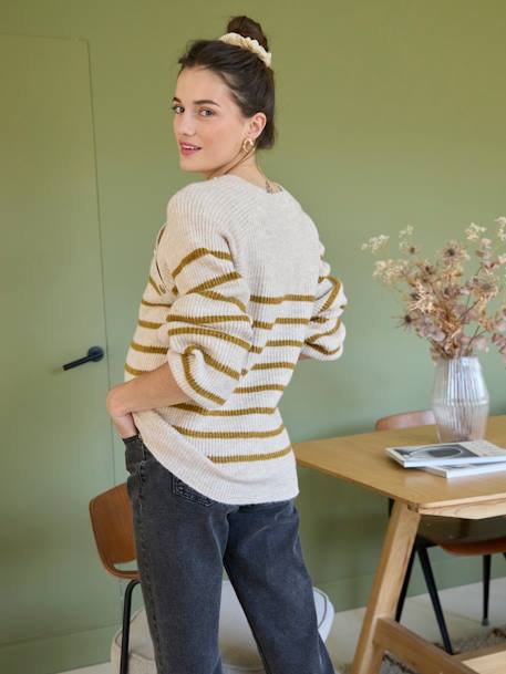 Pull style marinière grossesse et allaitement ouvertures raglan beige chiné+marine - vertbaudet enfant 