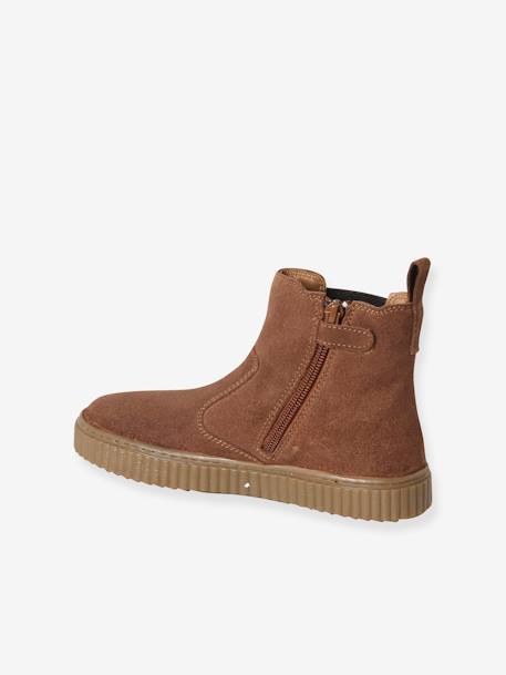 Boots fille cuir zippées et élastiquées beige+camel+marine - vertbaudet enfant 