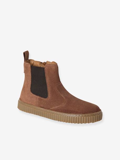 Boots fille cuir zippées et élastiquées beige+camel+marine - vertbaudet enfant 