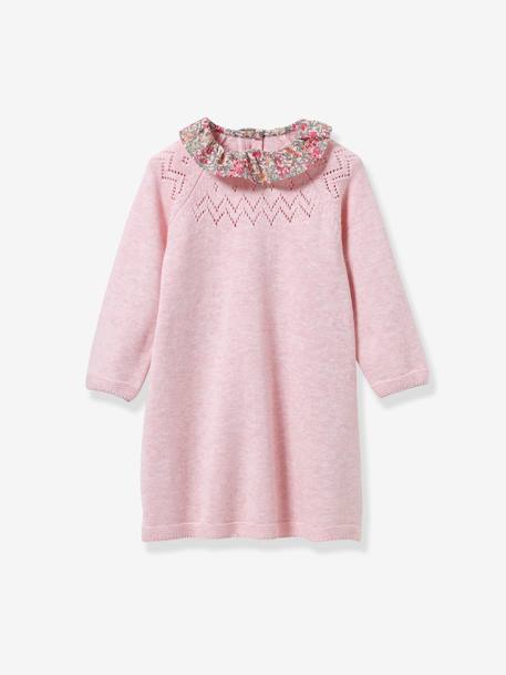 Tricot jurk met kraag van Liberty®-stof baby CYRILLUS gemêleerd roze - vertbaudet enfant 