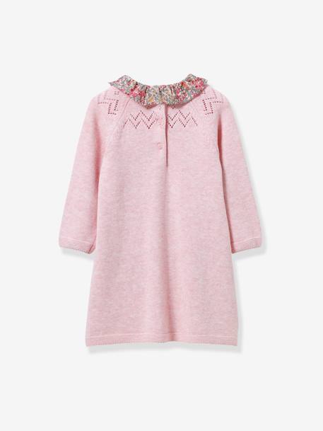 Tricot jurk met kraag van Liberty®-stof baby CYRILLUS gemêleerd roze - vertbaudet enfant 
