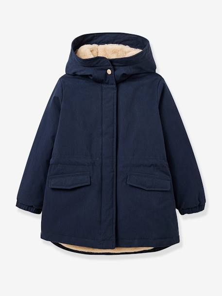 Parka fille doublée imitation fourrure marine+rose - vertbaudet enfant 