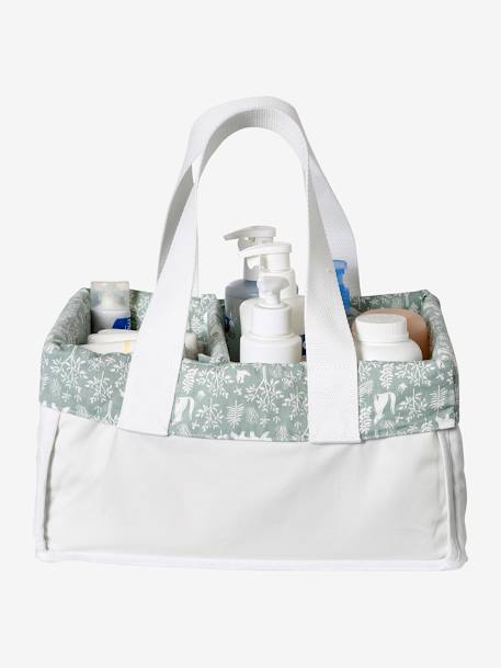 Panier de rangement 2 compartiments bleu grisé+écru+rose imprimé - vertbaudet enfant 