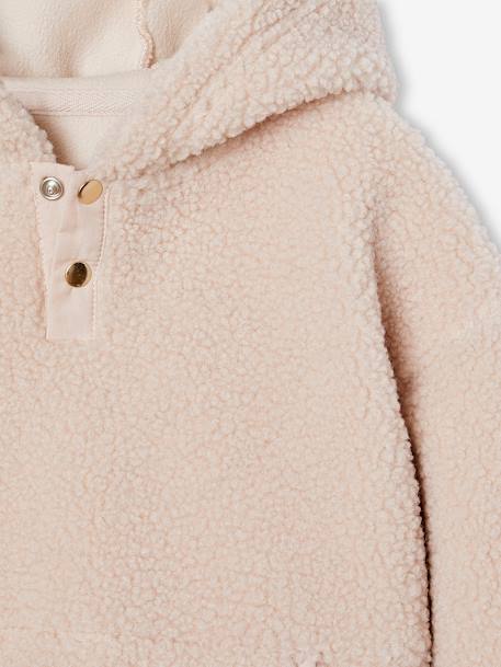 Sweat fille à capuche en sherpa écru+rose poudré - vertbaudet enfant 