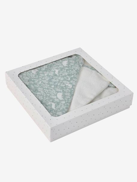 Set met aanpasbare badcape + washandje DANS LES BOIS saliegroen - vertbaudet enfant 