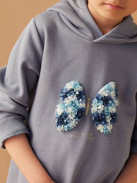 Robe à capuche en molleton fille détails fantaisie anthracite+bleu grisé+gris chiné+marine+vert - vertbaudet enfant 