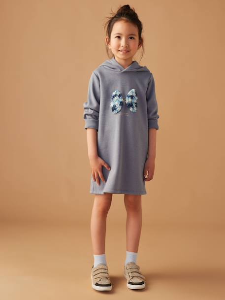 Robe à capuche en molleton fille détails fantaisie anthracite+bleu grisé+gris chiné+marine+vert - vertbaudet enfant 