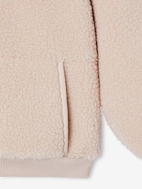 Sweat fille à capuche en sherpa écru+rose poudré - vertbaudet enfant 