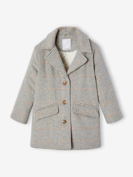 Manteau en drap de laine à carreaux fille carreaux gris - vertbaudet enfant 