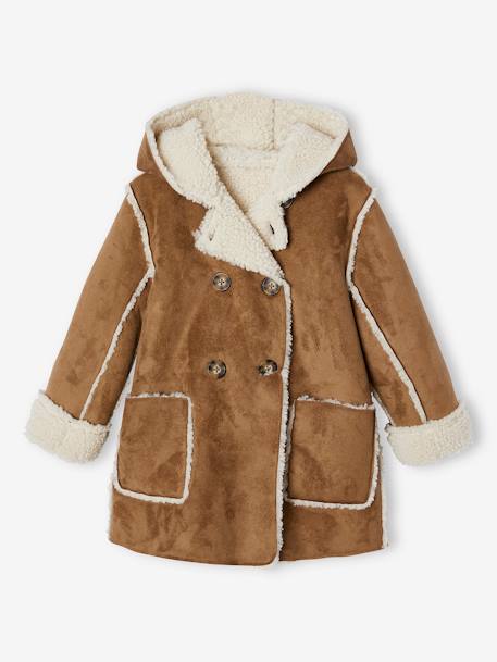 Manteau fille à capuche peau lainée réversible marron - vertbaudet enfant 
