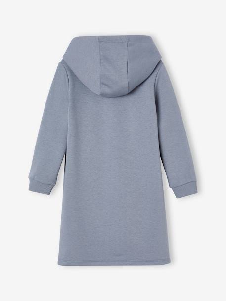 Meisjesjurk van sweatstof met capuchon en mooie details antraciet+gemêleerd grijs+grijsblauw+groen+marineblauw - vertbaudet enfant 