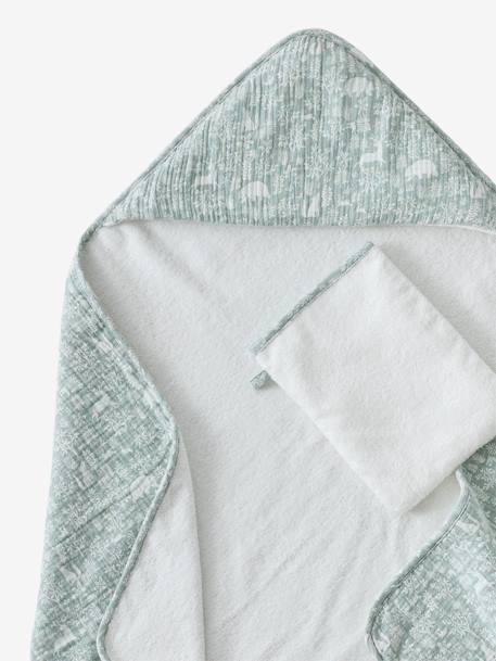 Cape de bain gaze de coton personnalisable + gant de toilette DANS LES BOIS vert sauge - vertbaudet enfant 