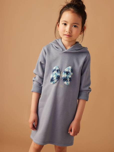 Robe à capuche en molleton fille détails fantaisie anthracite+bleu grisé+gris chiné+marine+vert - vertbaudet enfant 