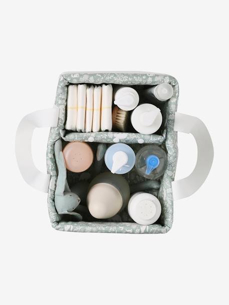 Panier de rangement 2 compartiments bleu grisé+écru+rose imprimé - vertbaudet enfant 