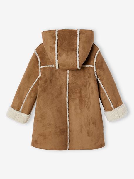 Manteau fille à capuche peau lainée réversible marron - vertbaudet enfant 