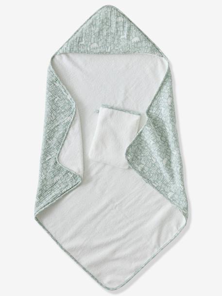 Set met aanpasbare badcape + washandje DANS LES BOIS saliegroen - vertbaudet enfant 