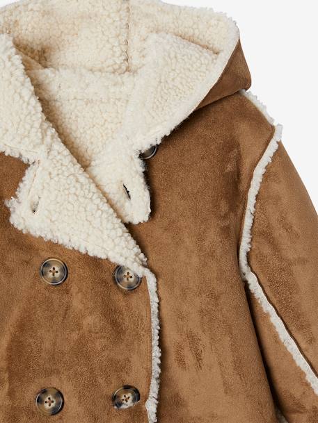 Manteau fille à capuche peau lainée réversible marron - vertbaudet enfant 
