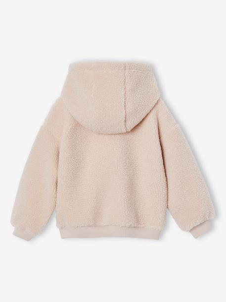Sweat fille à capuche en sherpa écru+rose poudré - vertbaudet enfant 