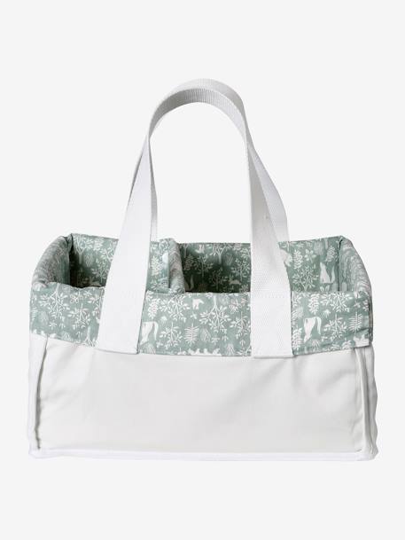 Panier de rangement 2 compartiments bleu grisé+écru+rose imprimé - vertbaudet enfant 