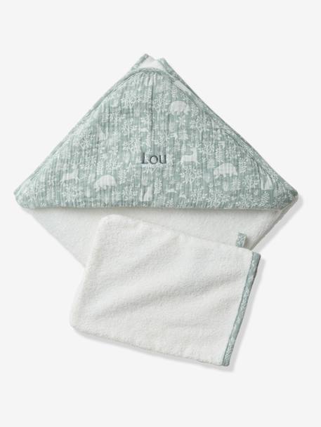 Set met aanpasbare badcape + washandje DANS LES BOIS saliegroen - vertbaudet enfant 