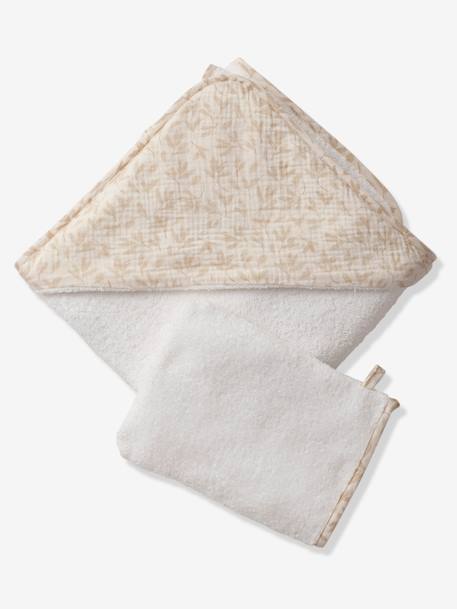 Set met aanpasbare badcape + washandje HYGGE beige, bedrukt - vertbaudet enfant 