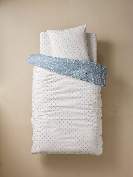 Parure housse de couette + taie d'oreiller enfant INDIA BLUE, réversible avec coton recyclé bleu imprimé - vertbaudet enfant 