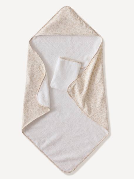 Set met aanpasbare badcape + washandje HYGGE beige, bedrukt - vertbaudet enfant 