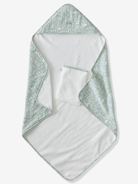Set met aanpasbare badcape + washandje DANS LES BOIS saliegroen - vertbaudet enfant 
