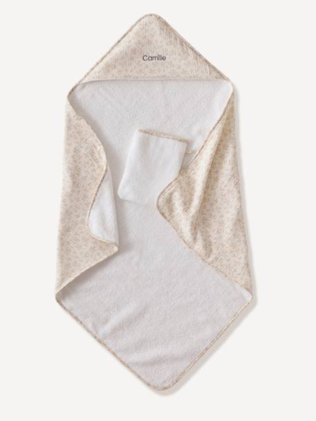 Set met aanpasbare badcape + washandje HYGGE beige, bedrukt - vertbaudet enfant 