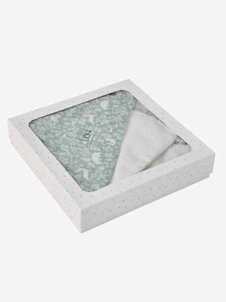Set met aanpasbare badcape + washandje DANS LES BOIS saliegroen - vertbaudet enfant 