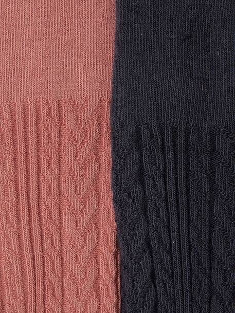 Lot de 2 collants en maille torsadée fantaisie fille aubergine+blush - vertbaudet enfant 