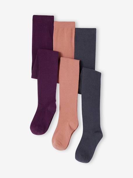 Lot de 3 paires de collants fille BASICS écru+lot encre+Lot gris chiné moyen+marine+prune+rose poudré+vieux rose - vertbaudet enfant 