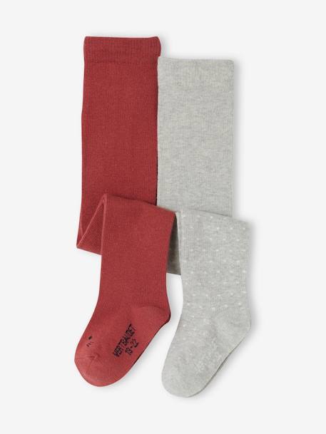 Lot de 2 paires de collants bébé fille gris chiné - vertbaudet enfant 