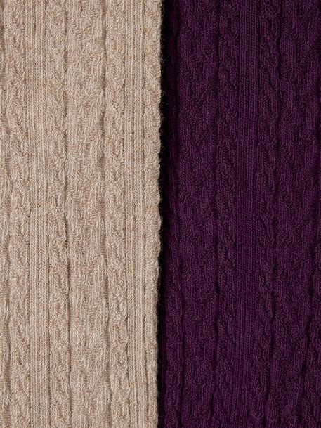 Lot de 2 collants en maille torsadée fantaisie fille aubergine+blush - vertbaudet enfant 