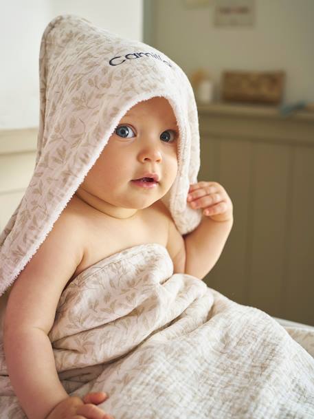Set met aanpasbare badcape + washandje HYGGE beige, bedrukt - vertbaudet enfant 