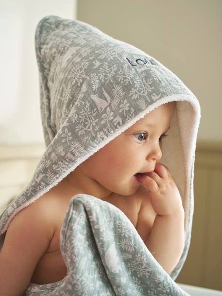 Set met aanpasbare badcape + washandje DANS LES BOIS saliegroen - vertbaudet enfant 