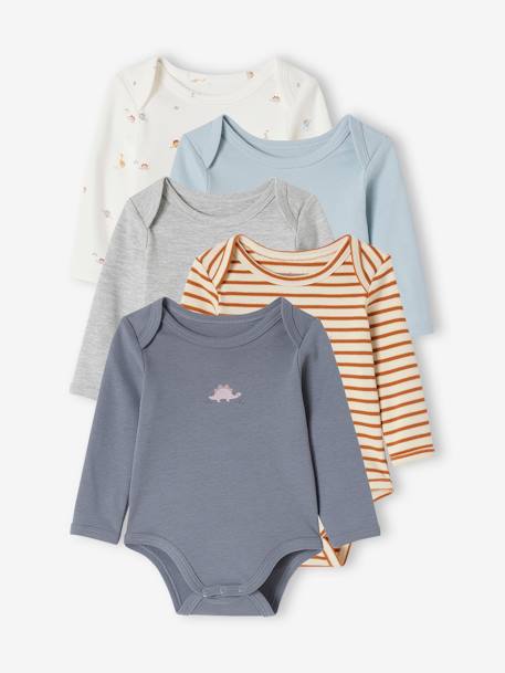 Lot 5 bodies manches longues bébé ouverture US en coton bio bleu - vertbaudet enfant 