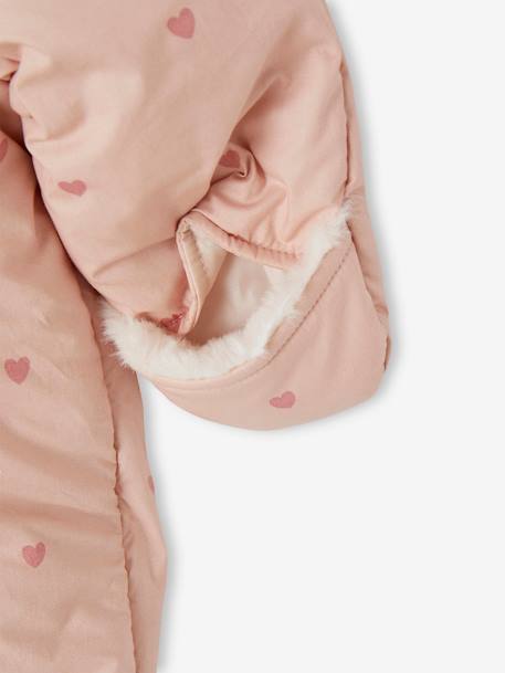 Jumpsuit met hartjesprint en voering van imitatiebont oudroze - vertbaudet enfant 