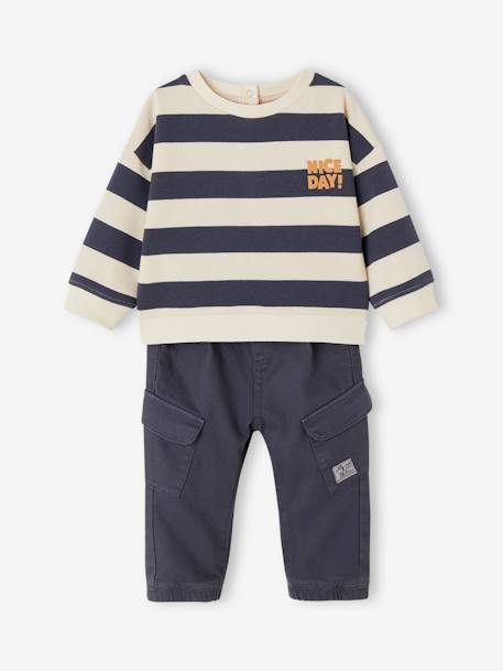 Ensemble sweat rayé + pantalon battle bébé garçon bleu ardoise - vertbaudet enfant 