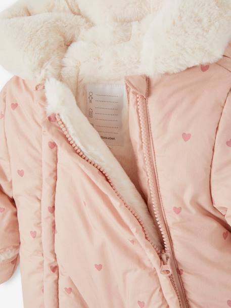 Jumpsuit met hartjesprint en voering van imitatiebont oudroze - vertbaudet enfant 