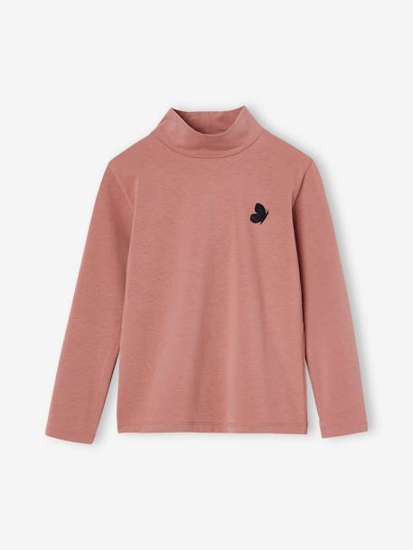 Set van 3 T-shirts BASICS met opstaande kraag voor meisjes rozenhout+zachtpaars - vertbaudet enfant 