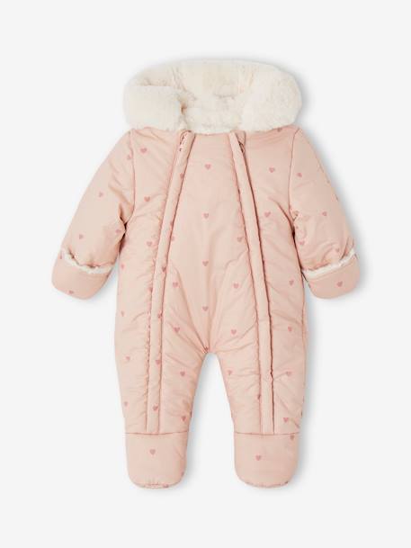 Jumpsuit met hartjesprint en voering van imitatiebont oudroze - vertbaudet enfant 