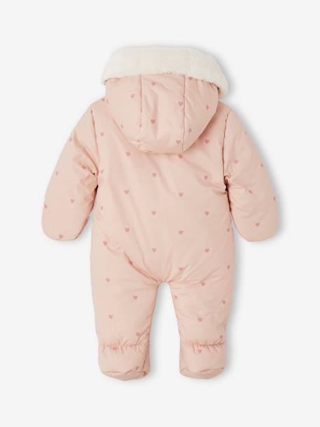 Jumpsuit met hartjesprint en voering van imitatiebont oudroze - vertbaudet enfant 