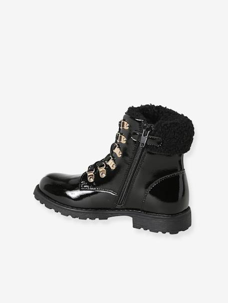 Bottine avec lacets fausse fourrure fille noir - vertbaudet enfant 