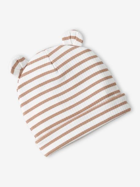 Ensemble naissance bonnet + moufles + chaussons + pochon personnalisable cappuccino - vertbaudet enfant 