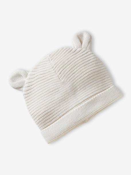 Ensemble bonnet, moufles et chaussons bébé naissance et son pochon personnalisable bleu jean+écru+rose poudré - vertbaudet enfant 