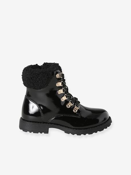 Bottine avec lacets fausse fourrure fille noir - vertbaudet enfant 