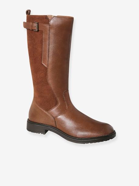 Boots cavalière enfant fille cuir zippées marron - vertbaudet enfant 