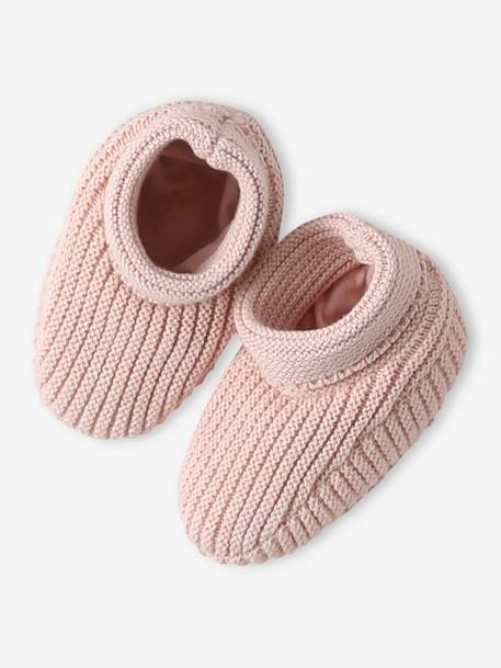 Ensemble bonnet, moufles et chaussons bébé naissance et son pochon personnalisable bleu jean+écru+rose poudré - vertbaudet enfant 