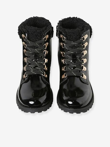 Bottine avec lacets fausse fourrure fille noir - vertbaudet enfant 